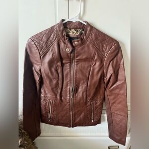 Black Rivet Quilted Brown Leather Jacket